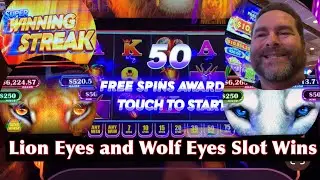 Super Winning Streak Slots Award Up To 50 Free Spins!  Lion Eyes and Wolf Eyes Games