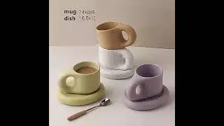 300ml Creative Handmade Fat Handle Mug and Oval Plate Personalized Ceramic Cup Saucer