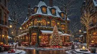 Warm Winter Night Café ❄️ Soft Jazz Background Music at Cozy Street Coffee Shop Ambience