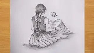 How to draw a Girl Reading Book - Pencil sketch ||sitting girl drawing step by step - tutorial