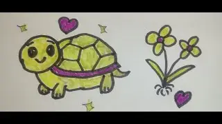 Draw a Cute Turtle with a Flower 🐢🌸 | Easy Drawing for Kids