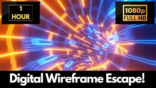 Mesmerizing Neon Wireframe Digital Escape Tunnel Screensaver! 1 Hour Tranquil Relaxing Wallpaper!