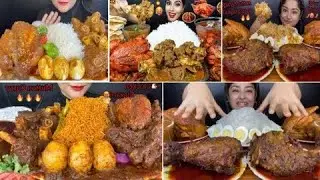 ASMR EATING WHOLE CHICKEN CURRY, RED WHOLE CHICKEN CURRY, SPICY EGG CURRY WITH RICE | EATING SHOW