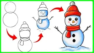 How to Draw A Super Cute Christmas Snowman Easily - Step by Step Tutorial for Beginners