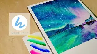 WATERCOLOR PAINTING #11  AURORA AND STARRY SKY