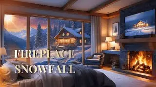 Fireplace with Snowfall ❄️ Cozy Winter Cabin Ambience 🔥 Sleep, Relax, Study (3 Hours)