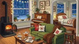 Relaxing Snowfall Over New York City | Cozy Apartment with Vintage Oldies Playing in Another Room