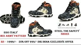 Unbox brand new Ego Italy Steel Toe Safety shoes Boots (Blue )/ Stylish Mix army pattern shoes