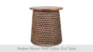 Kamari Rattan Side Table w/ Wood Top, Canary Brown