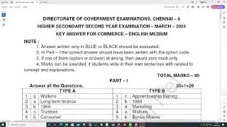 12th Commerce   Public Exam March 2024   Official Answer Key   English Medium