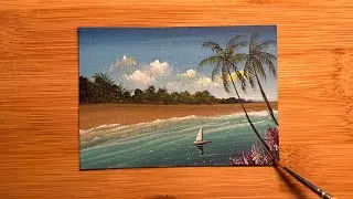 How to paint a TROPICAL BEACH Painting | Beginner Art Tutorial 