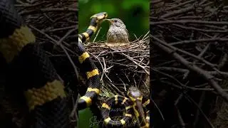 Mother Bird's Sacrifice: Epic Nest Defense Against the Krait Snake#wildlife​#snake​#bird​#nature​