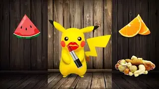 Pikachu watermelon,lipstick,orange,dryfruits funny video|Pokemon @mkbillu @CartoonsForKids