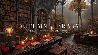 Gothic Library Ambience Under Light | Cozy Reading Nook with Misty Autumn | Dark Academia Playlist