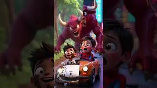 Pixar Style Funny Kids & Bull Chase | Muddy Car Adventure 🚗🐂✨