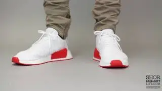 Adidas NMD R2 PK Red   White On feet Video at Exclucity