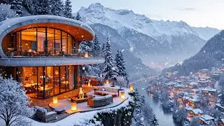 Listen to Winter Jazz on Snow Falling | Cozy Balcony and River Calm | Soft Jazz