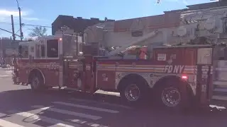 FDNY Tower Ladder 138 responding with model 28 siren to a smoke from a porch