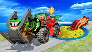 Big & Small Limo Lightning McQueen and Pixar Cars vs GIANT SLIME Pit Trap in BeamNG.Drive