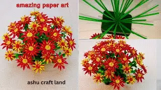 Best paper flowers making with straw 🌺 Paper crafts for School | Home decorating ideas | Paper craft