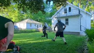 Fencing in Revna's Backyard, with Charlotte, Percival, and Thomas