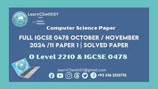 Full IGCSE Computer Science (0478) October / November 2024 /11 Paper 1 | Solved paper