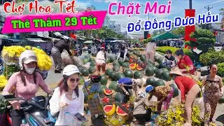 Qu&aacute; th&ecirc; thảm 29 tết chặt mai, dưa hấu đổ đống kh&ocirc;ng ai mua chợ hoa tết cần thơ