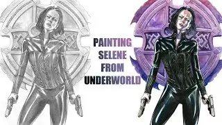 Painting a drawing of Kate Beckinsale Selene from Underworld Timelapse