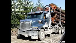Encountering a loaded logging truck on forest service road  - BC Sunshine Coast - ihikebc.com