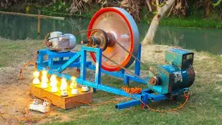 How to Make 5 kw Free Energy Flywheel Generator with Alternator 1.5 Hp Electric Motor
