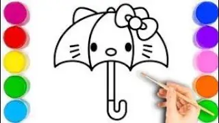 Hello kitty Umbrella drawing, coloring and painting for kids and toddlers