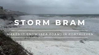 It's snowing (sea foam) in Porthleven, Storm Bram, Cornwall, UK