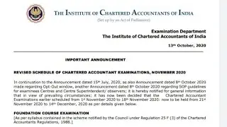 ICAI exams Nov 2020 postponed notification 13 October 2020 |postponement of CA exam Nov 2020 |