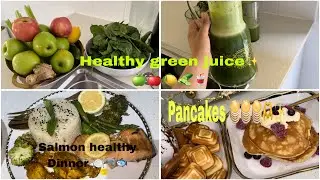 🌿 Healthy Day, Happy Heart! | Green Juice, Salmon Dinner, Pancakes & Night Out 🚗✨