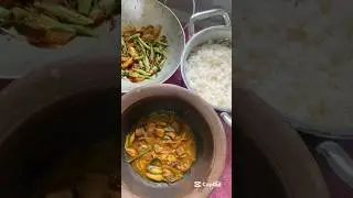 Making Lunch. White rice,pan fried beans and potato,dried fish curry,papadam 🍚 #riceandcurry #lunch
