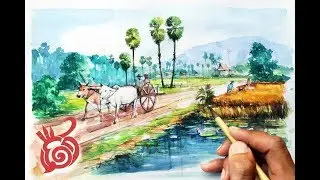 Beginners Watercolor : How to Draw A Farmer Life landscape - Pencil Sketch Tutorial