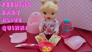 Feeding Baby Alive Quinn Green Veggies and Orange Juice!