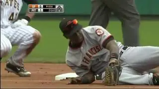 2009 Giants: Nate Schierholtz throws out Ryan Doumit at 2nd vs Pirates (7.19.09)