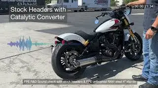Indian 2025 SCOUT 101 R&D Sound check with stock headers & FPE RAW steel 4&rdquo; slip-on scout exhaust