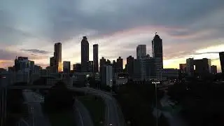 Drone sunset Jackson street bridge atl