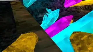 Stylized squidgy exploring cave