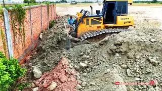 Powerful Teamwork of Heavy Machinery Complete Side Land Leveling Smoothly Skill Dozer & Dump Trucks