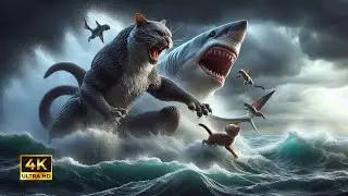 Father Cat Saves His son from sharks #cat #aicatstories #cutecat
