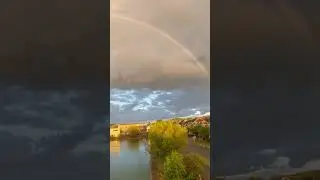 Full rainbow over the lake.#full#rainbow#sky#lake#nature #clouds#beautiful#narure