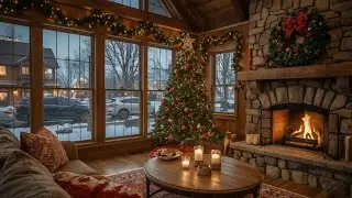 Cozy Jazz with Fireworks - NewvYear’s Eve Cabin Ambience & Warm Fireplace Sounds for Stress Relief