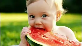 The baby tries to eat watermelon for the first time  #shorts #firstbite #cutemoment
