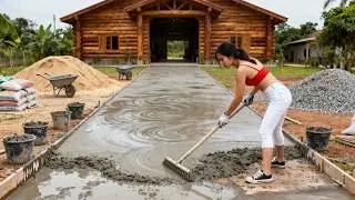 TIMELAPSE | Building a Massive Concrete Road to Giant Log Cabin with Excavator (Start to Finish)
