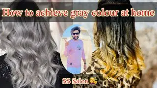 Smoky gray hair colour / Ash grey hair colour highlights on black hair at home.