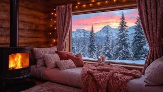 gentle snow and glowing fireplace | cozy jazz room ambience for relaxation