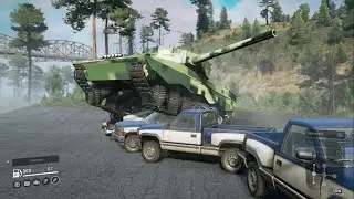 Tank crushing cars in snowrunner